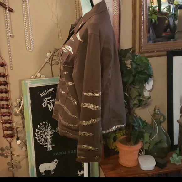 DG2 by Diane Gilman Embellished Brown & Gold Jacket Size Large - Picture 3 of 5